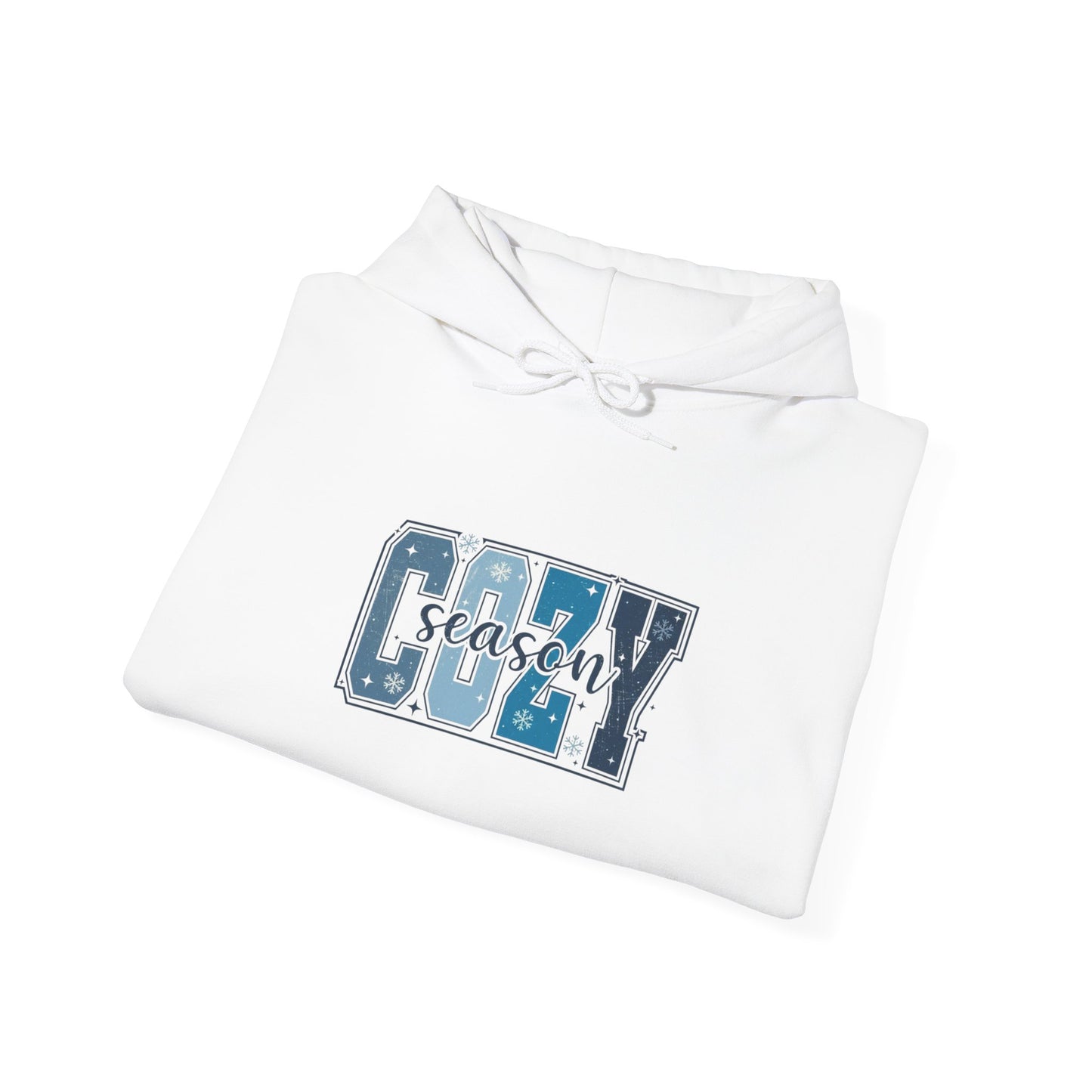 Holiday Cozy Hoodie - "Tis the Season" Blue Snowflake Graphic