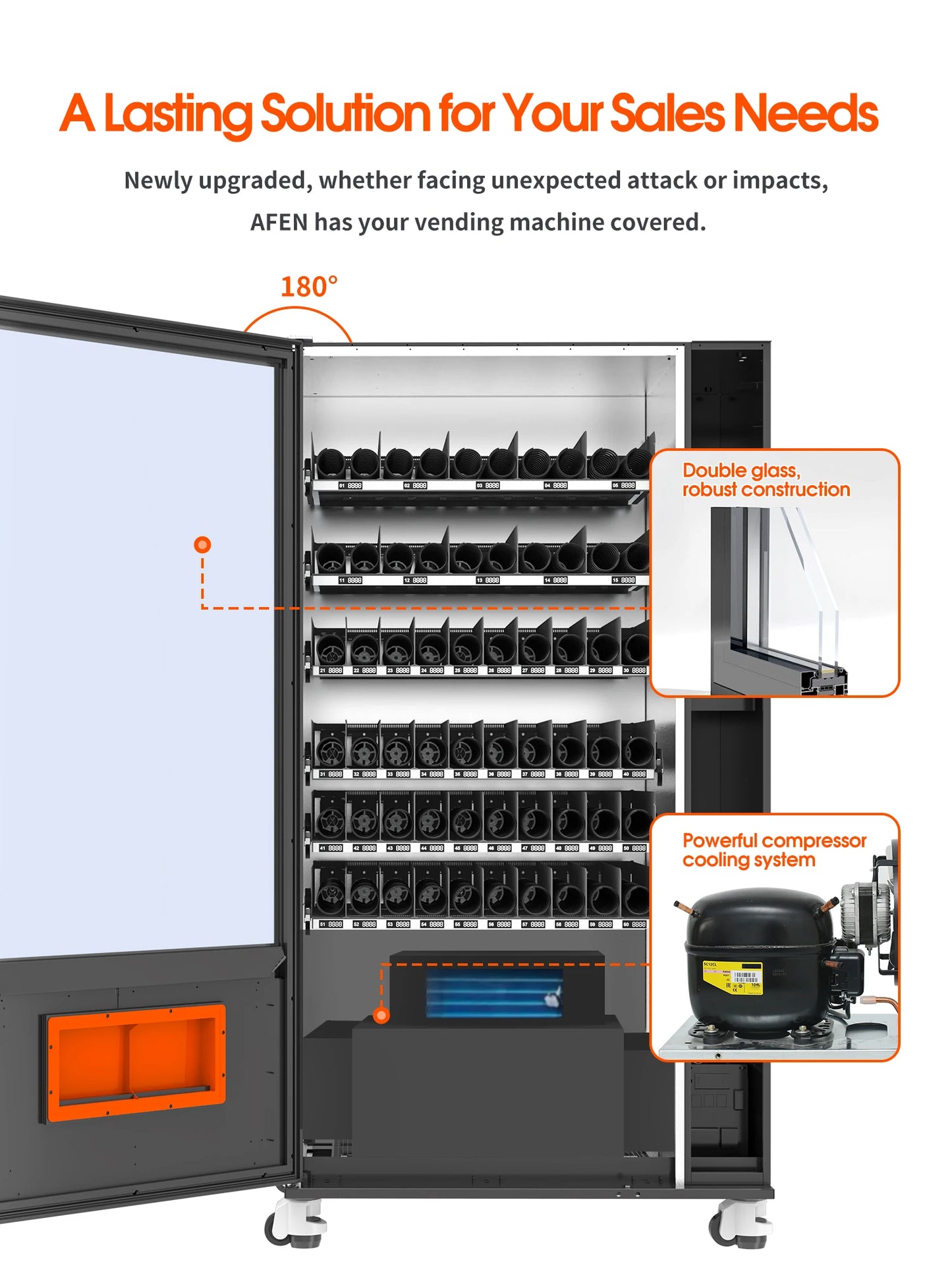 AFEN Large Capacity Cola Soda Vending Machine with Bill Acceptor and Card Reader for Offices Gyms and Retail Locations