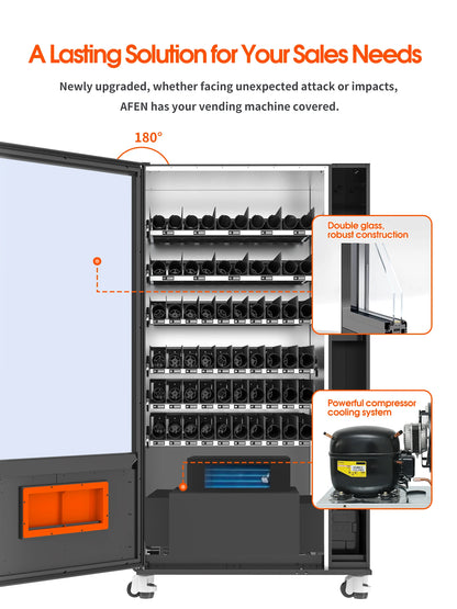 AFEN Large Capacity Cola Soda Vending Machine with Bill Acceptor and Card Reader for Offices Gyms and Retail Locations