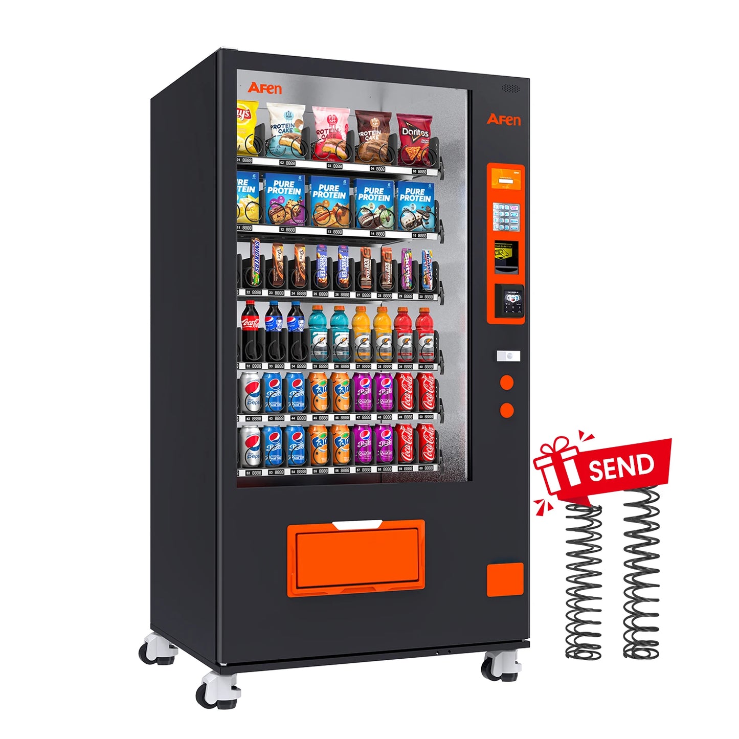 AFEN Large Capacity Cola Soda Vending Machine with Bill Acceptor and Card Reader for Offices Gyms and Retail Locations