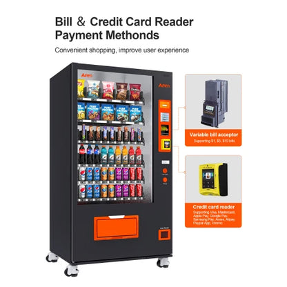 AFEN Large Capacity Cola Soda Vending Machine with Bill Acceptor and Card Reader for Offices Gyms and Retail Locations
